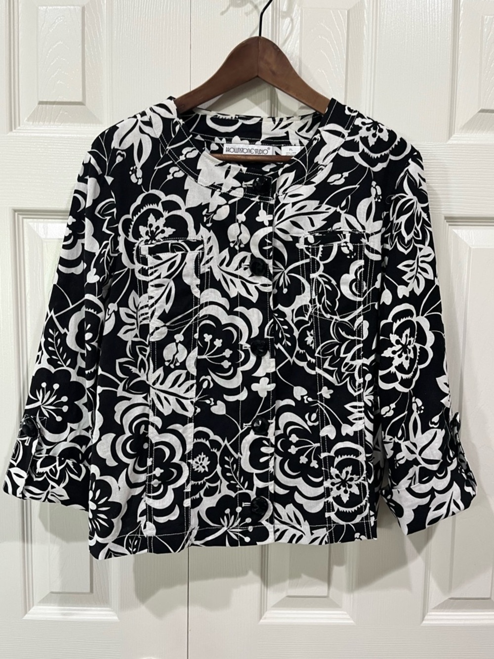 Brownstone Studio Linen Blend Floral Button Front Shirt Jacket PL Petite Large